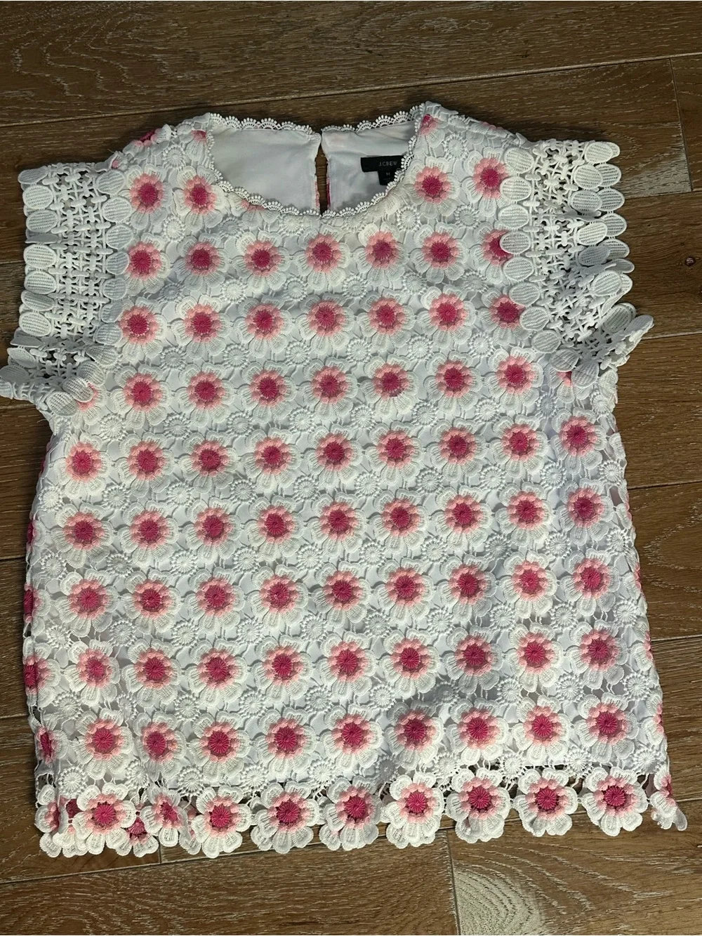 J. Crew White Top with Crochet Trim
